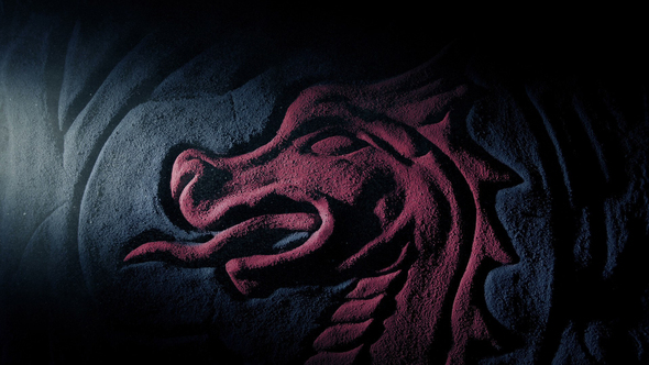 Torch Shines On Ancient Red Dragon Wall Carving alt
