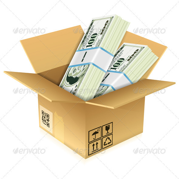 Cardboard Box with Dollar Bills - Concepts Business