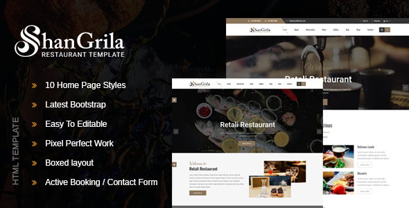 Excellent ShanGrila - Food & Resturant HTML Template