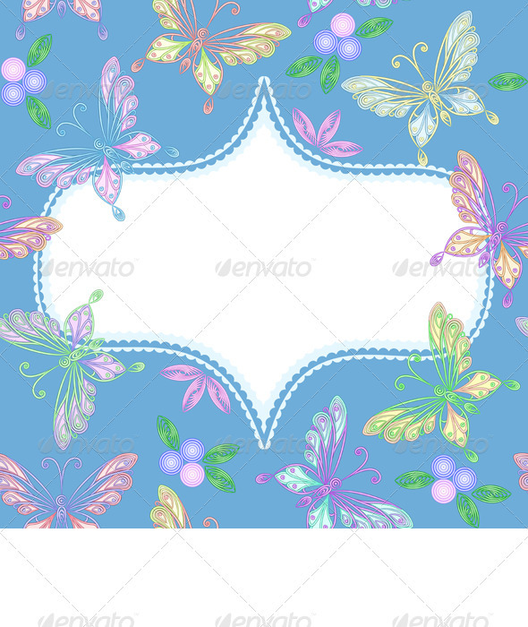 Vector Floral Lace Frame with Butterflies - Borders Decorative