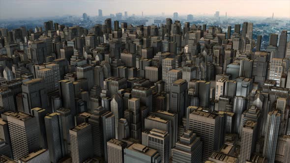 Cinematic urban city district 3D rendering animation