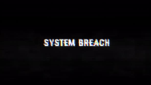System Breach glitch text with noise and vhs background alt