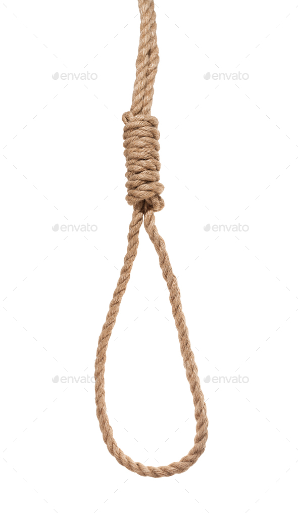 hangman's noose from thick jute rope isolated Stock Photo by vvoennyy