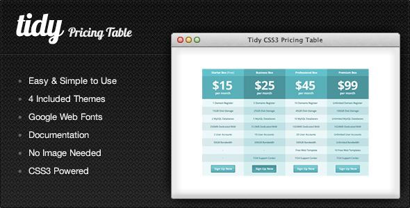 Tidy CSS3 Pricing - CodeCanyon 2302062