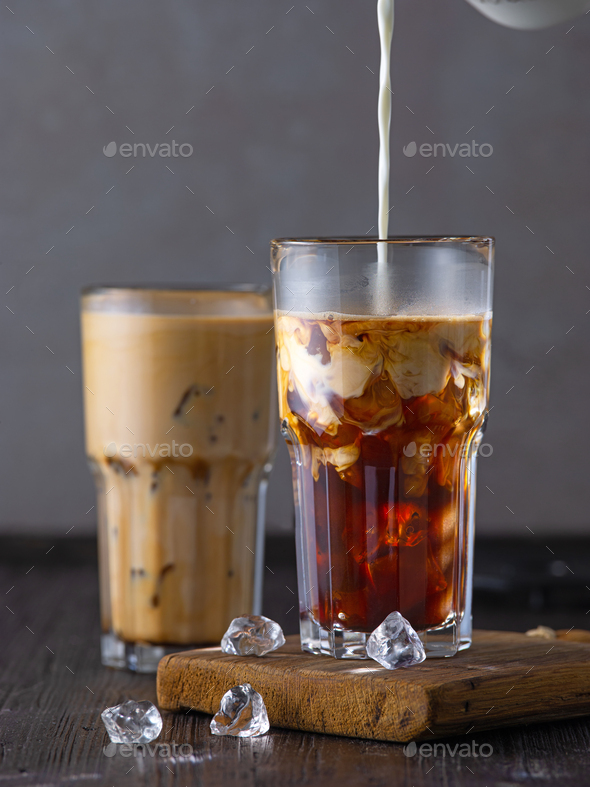 two glasses of iced coffee latte Stock Photo by magone