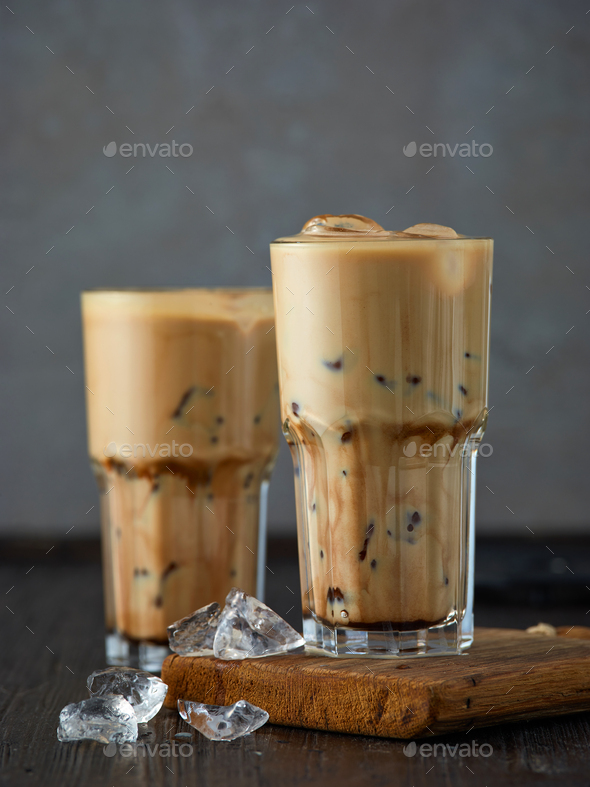 two glasses iced coffee latte Stock Photo by |