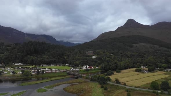 Drone view of houses near Glencoe on the lakeside