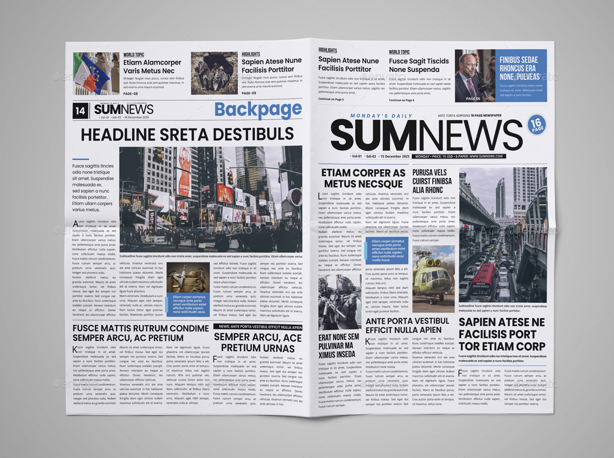 16 Page Newspaper Design v4, Print Templates | GraphicRiver