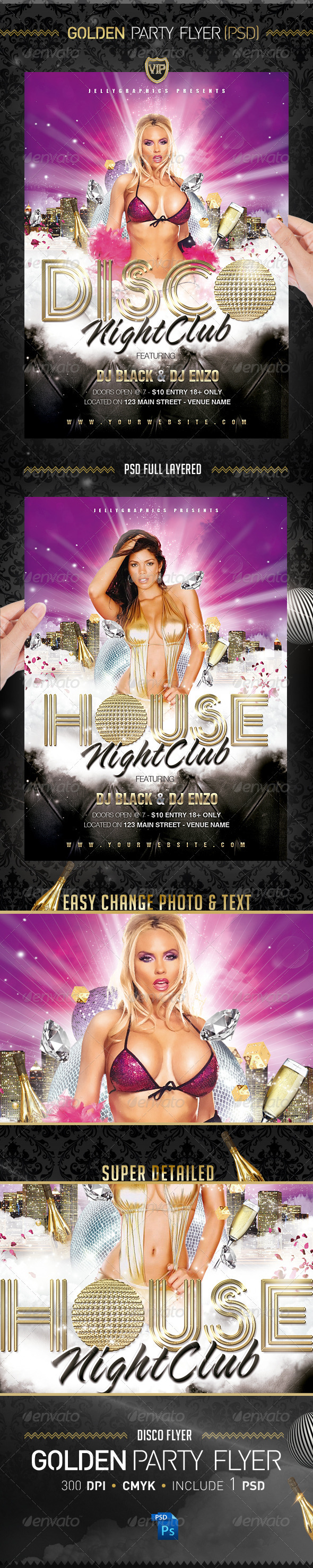 Golden Party Night Flyer Template - Flyers Print Templates