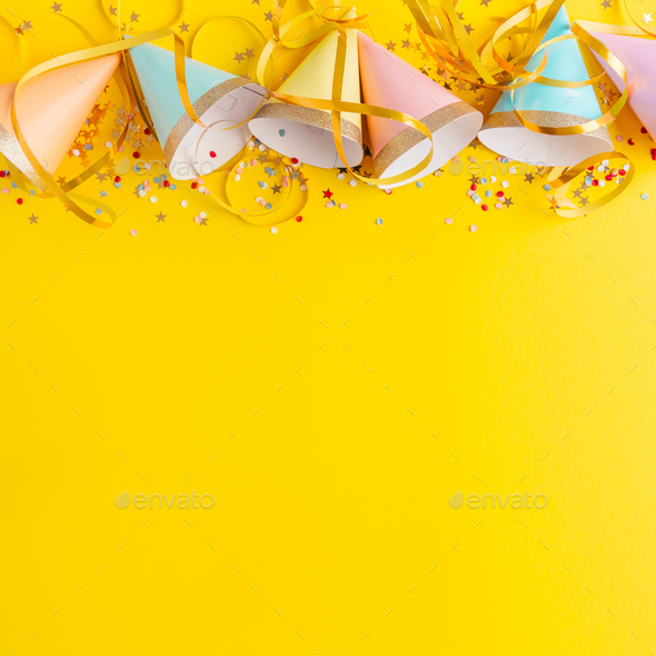 Birthday Party Background On Yellow Stock Photo By Valeria Aksakova