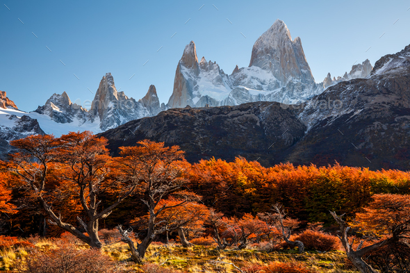 Beautiful autumn view Fitz Roy mountain. Patagonia, Argentina Stock