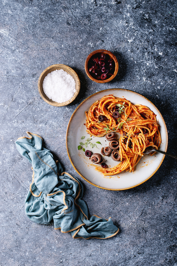 Classic Italian Spaghetti anchovy pasta Stock Photo by Feirlight PhotoDune