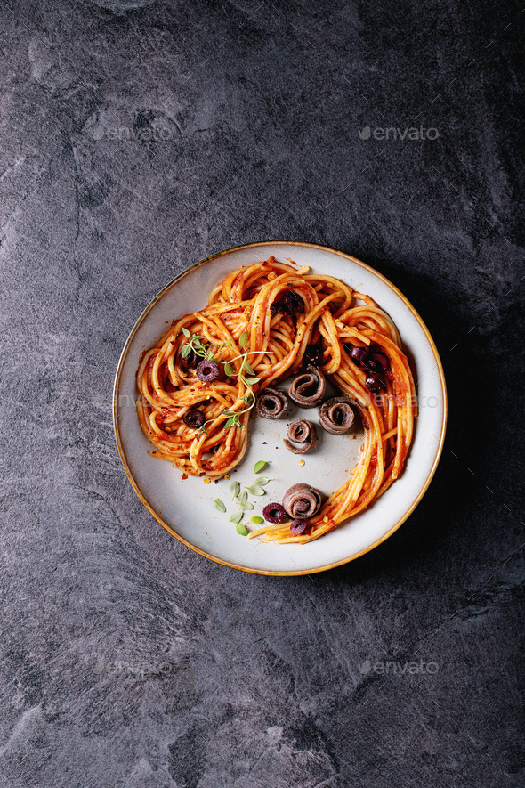 Classic Italian Spaghetti anchovy pasta Stock Photo by Feirlight PhotoDune