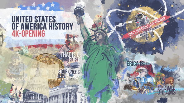 United States of America History 4K Intro/ American Flag/ Moon Landing/ Civil War/ Statue of Liberty