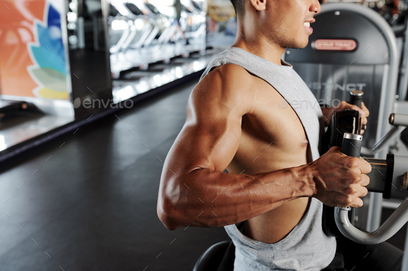 Young Male Doing Chest Exercises in the Gym Stock Image - Image of