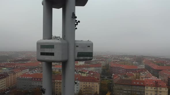 Aerial View of Citycape of Old Town of Prague, with a Lot of Rooftops, Churches, and the Landmark of