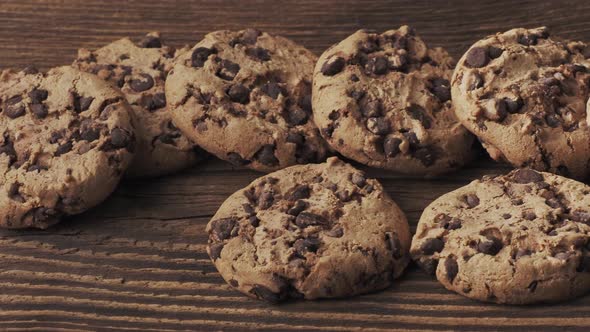 Chocolate cookies on wooden table. 