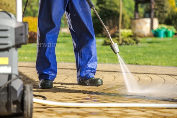 Worker and Pressure Washer - Stock Photo - Images
