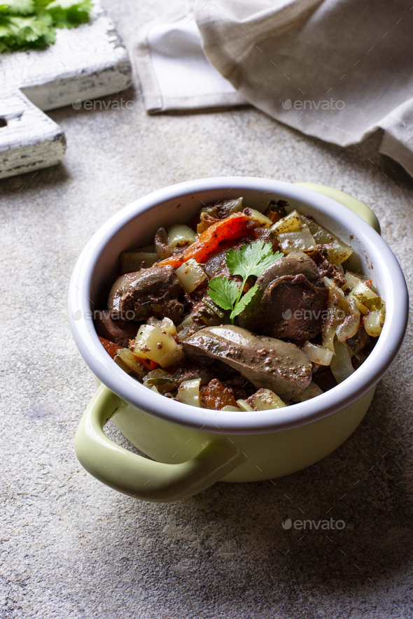 Stewed chicken liver with vegetables Stock Photo by furmanphoto PhotoDune