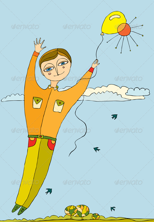 Boy Fly Balloon - People Characters