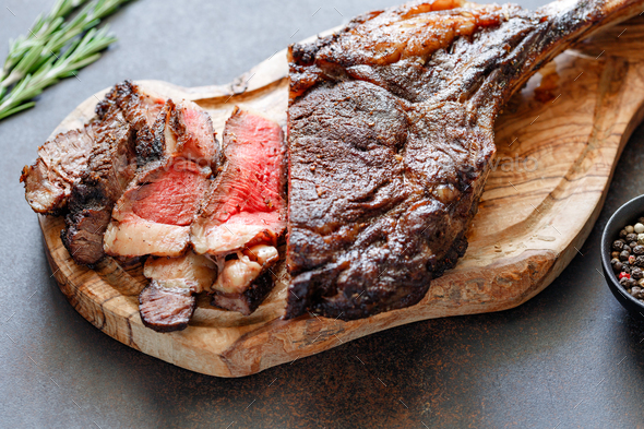 Grilled Dry-aged Marble Beef Steak Tomahawk Stock Photo By Edalin ...