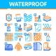 Waterproof Materials Vector Thin Line Icons Set