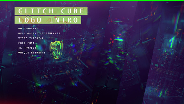 Glitch Cube Logo 4k Intro/ Gaming Lasers/ Digital Distortion/ Error and Bad Signal/ Glass Aberration