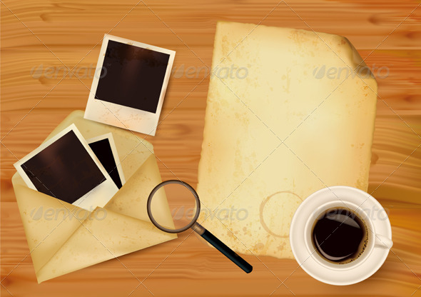 Old envelope with photos and old paper. - Backgrounds Business