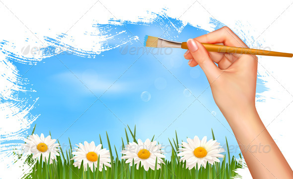 Nature background with hand holding a brush. - Flowers & Plants Nature