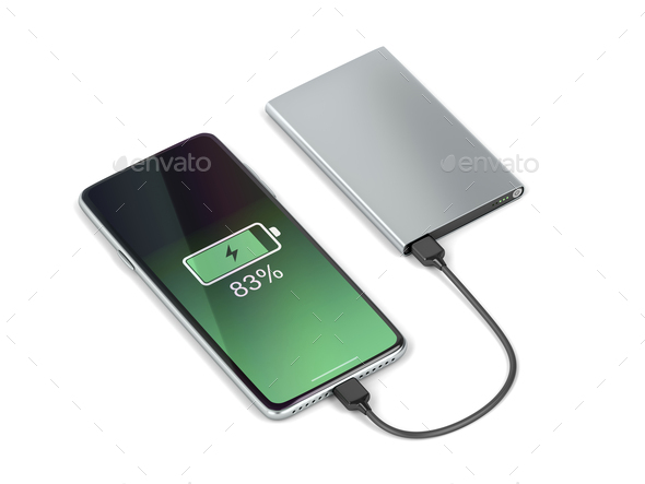 Charging smartphone with a bank Stock Photo by magraphics