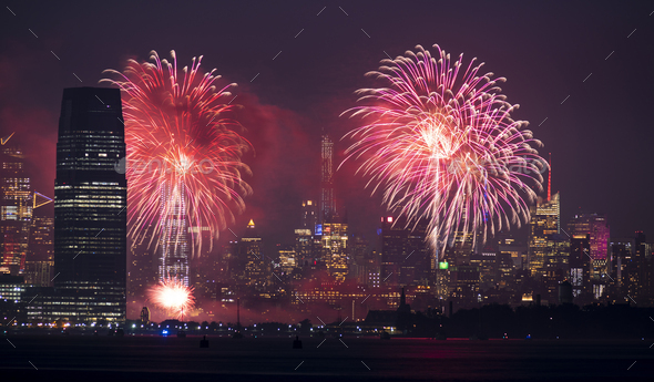 July 4th Celebration 2019 Jersey City and New York Skylines - Stock Photo - Images