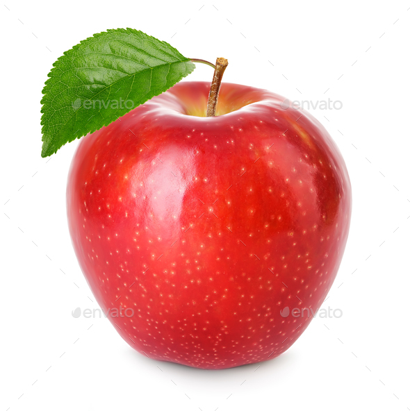 Fresh red apple fruit isolated on the white background with clipping path.  One of the best isolated apples that you have seen. Stock Photo