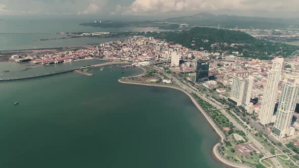Drone footage of Panama city coast line during a regular afternoon day alt