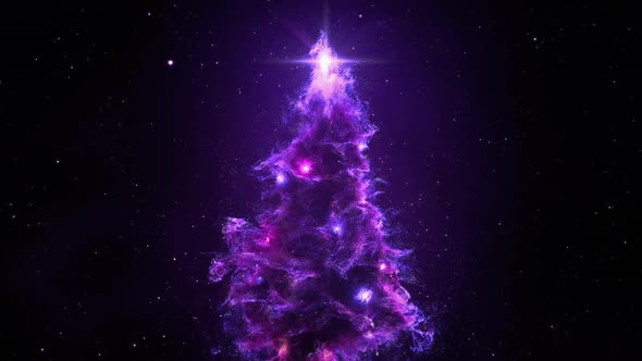 Purple Violet Nebula Christmas Fir Tree background seamless loop HD resolution.