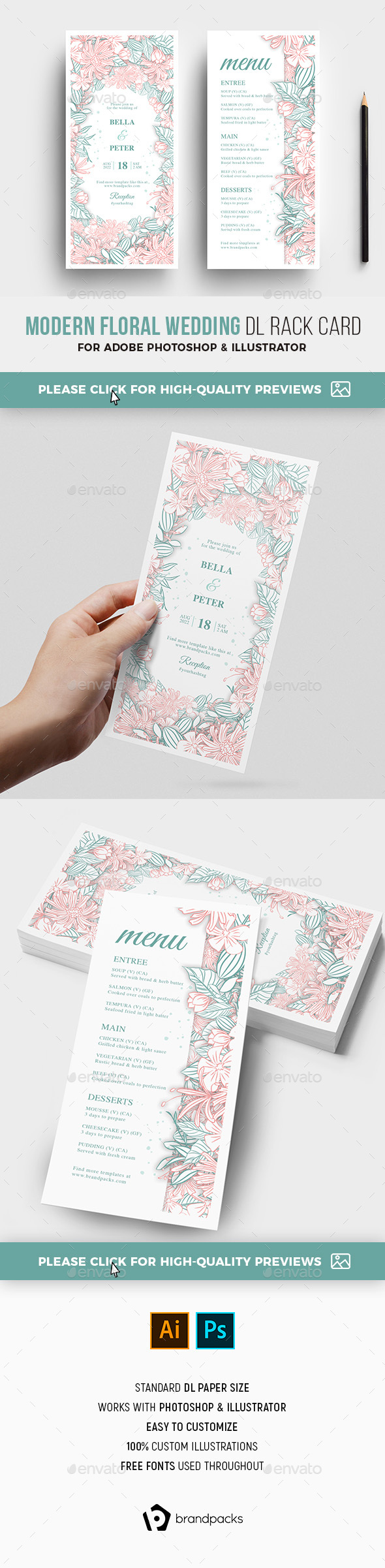 Modern Floral Wedding DL Card