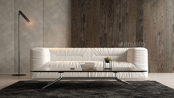 Interior of modern living room with sofa 3D rendering Stock Photo by ...