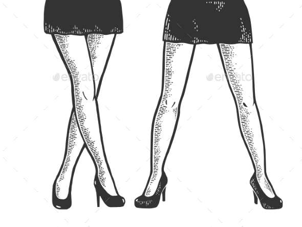 Young Woman Legs in Short Skirt Sketch Vector, Vectors GraphicRiver
