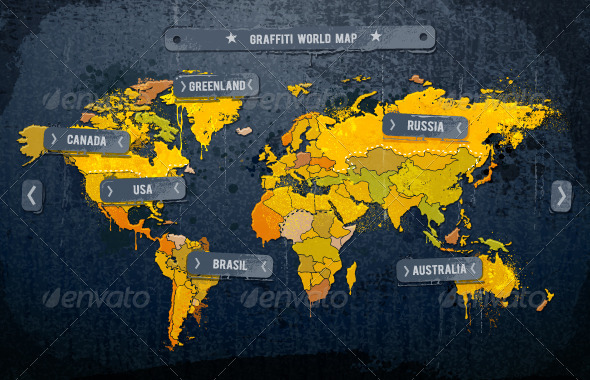 Grunge painted world map - Vectors