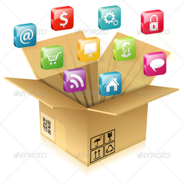 Cardboard Box with Set of Icons