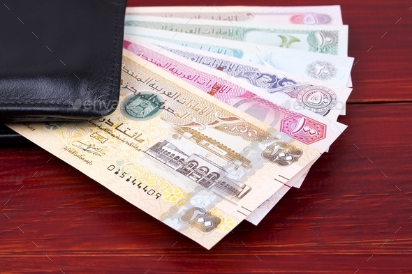 United Arab Emirates Dirham in the black wallet Stock ...