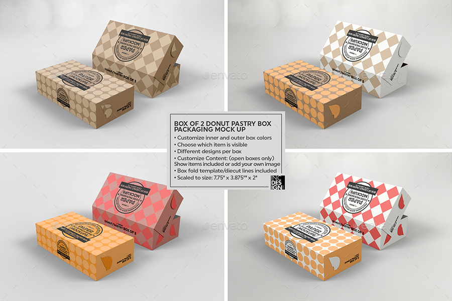 Box of 2 Donut / Pastry Box Packaging Mockup, Graphics | GraphicRiver