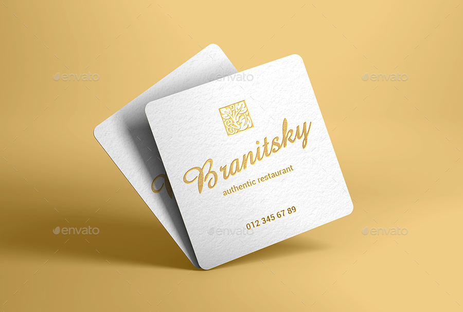 Square Business Card With Rounded Corners Mockups