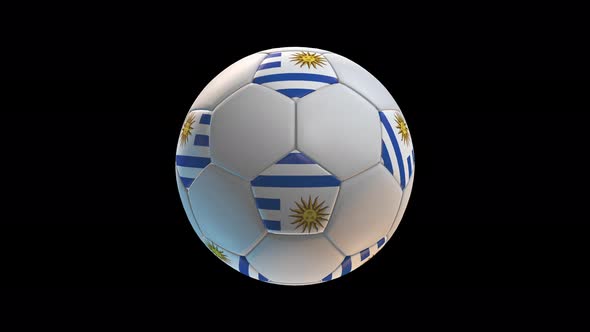 Soccer ball with flag Uruguay, on black background loop alpha
