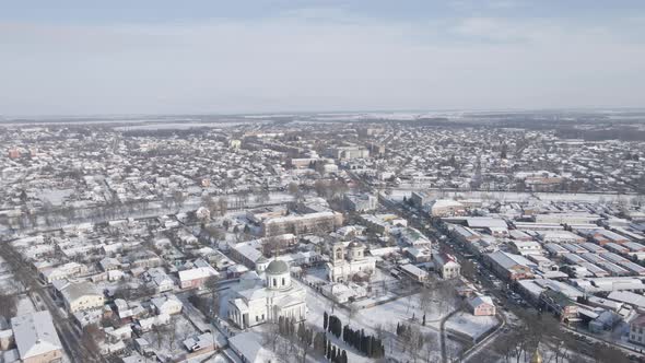 Air View From a Drone to the City of Nizhyn in Chernihiv in Winter alt