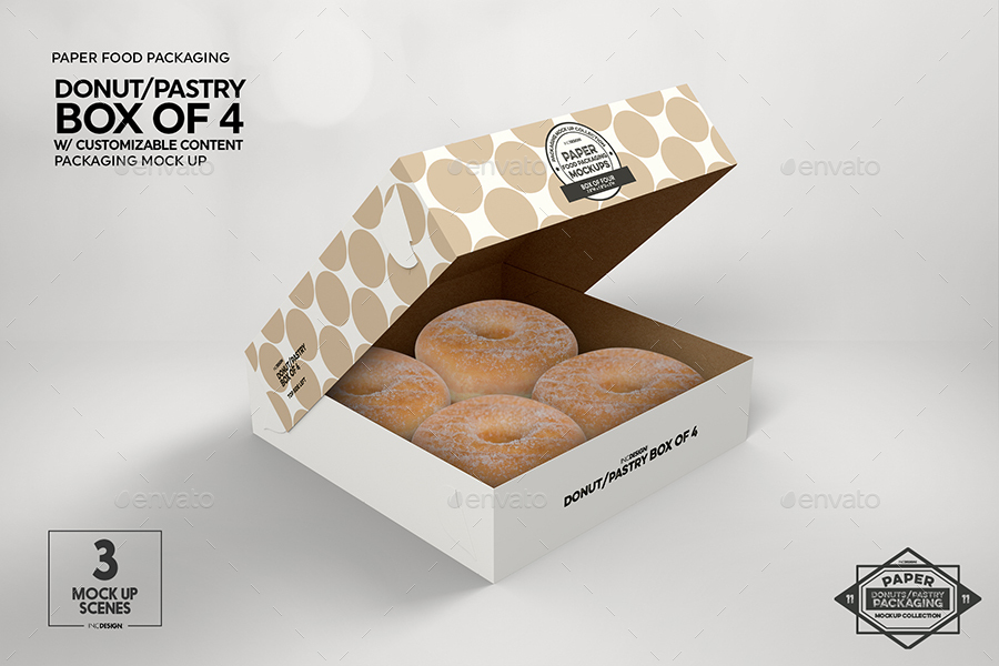 Download Box Of 4 Donut Pastry Box Packaging Mockup By Incybautista Graphicriver