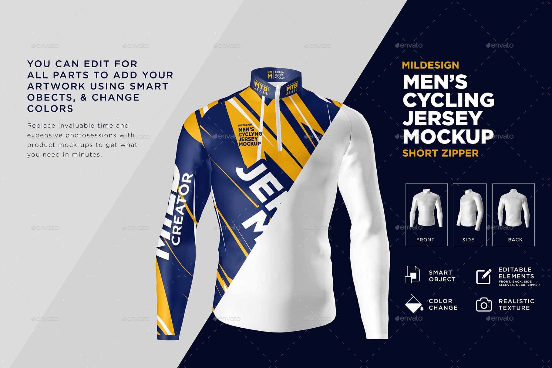 363+ Mens FullZip Cycling Jersey Mockup Front View Easy to Edit
