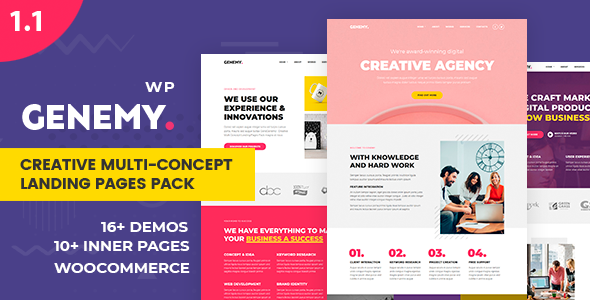 Genemy - Creative Minimal Landing Page Builder for Digital Startup Design Studio Agency in Marketing
