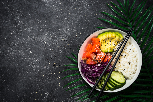 Download Poke Bowl On Black Top View Stock Photo By Nadianb Photodune