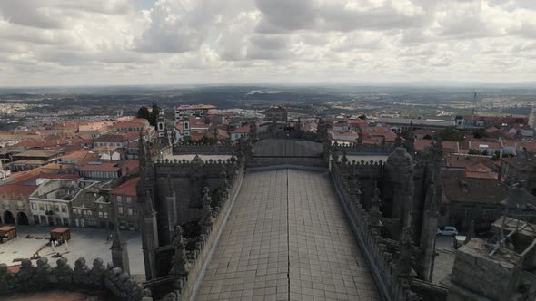 Guarda Cathedral (Sé de Guarda) combining Gothic and Manueline architectural styles. Aerial view