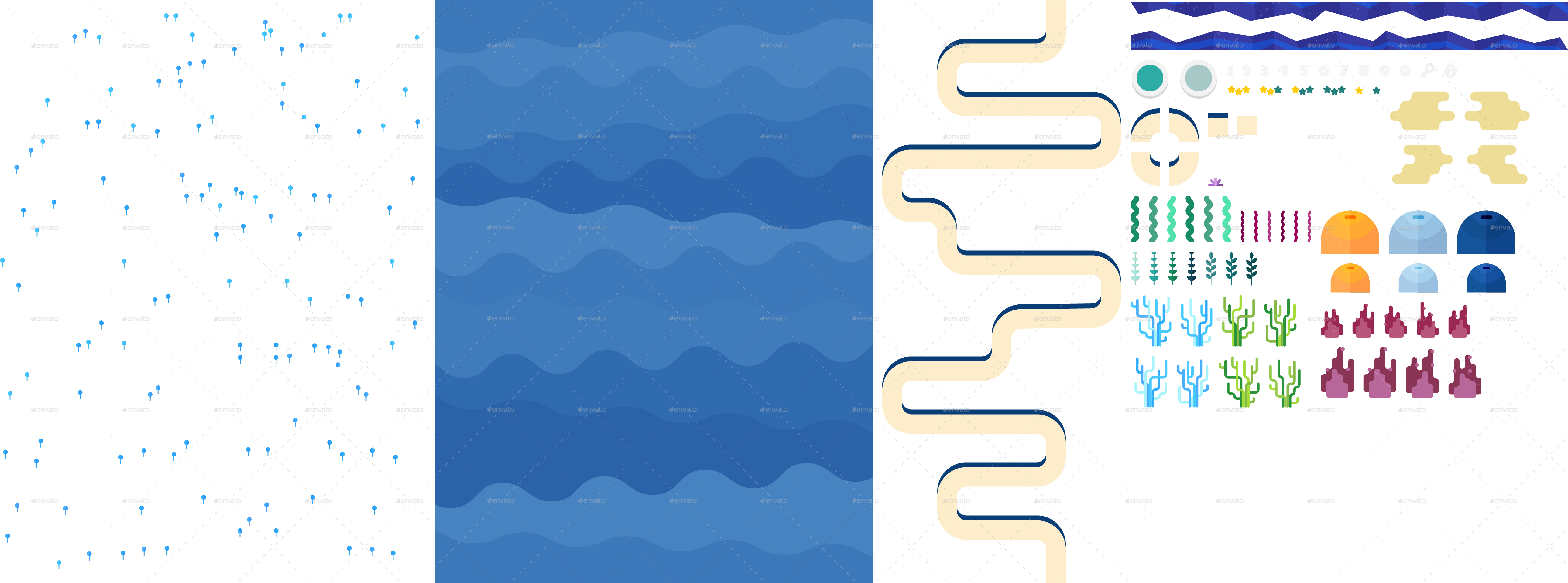 Flat Underwater GUI Set, Game Assets | GraphicRiver